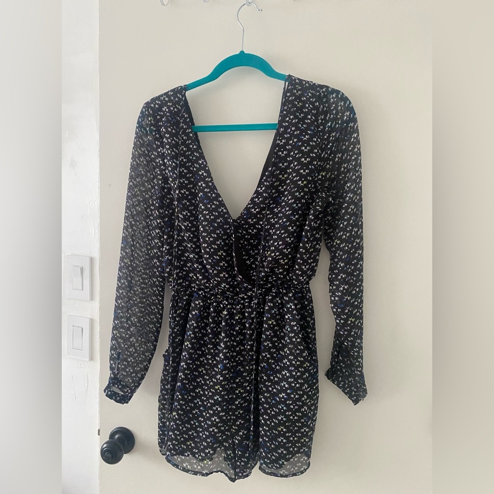 BCBG Generation Black and Print Long Sleeve Romper